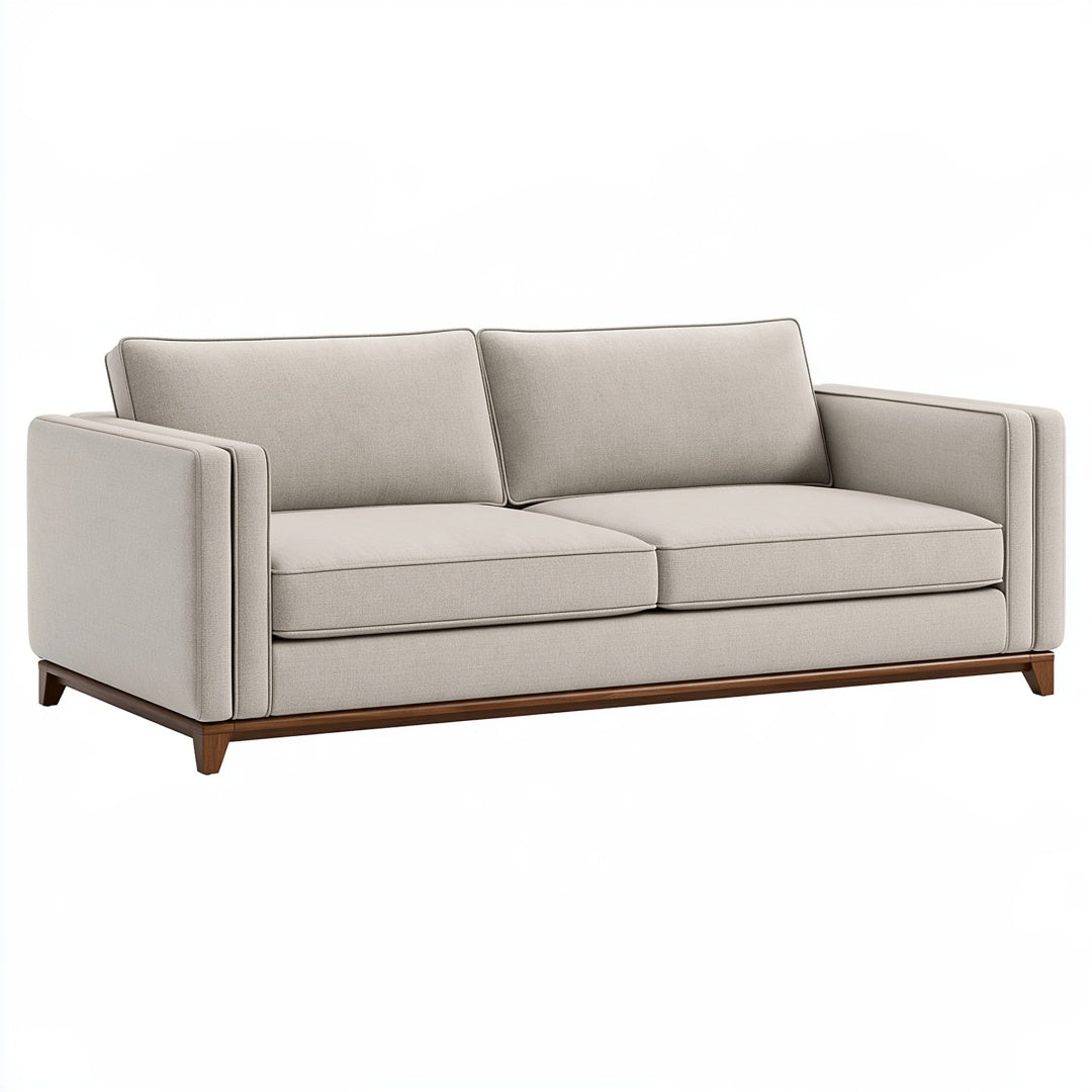 Divano 2 posti 190 x 90 x 85 cm in tessuto beige con base in legno stile moderno