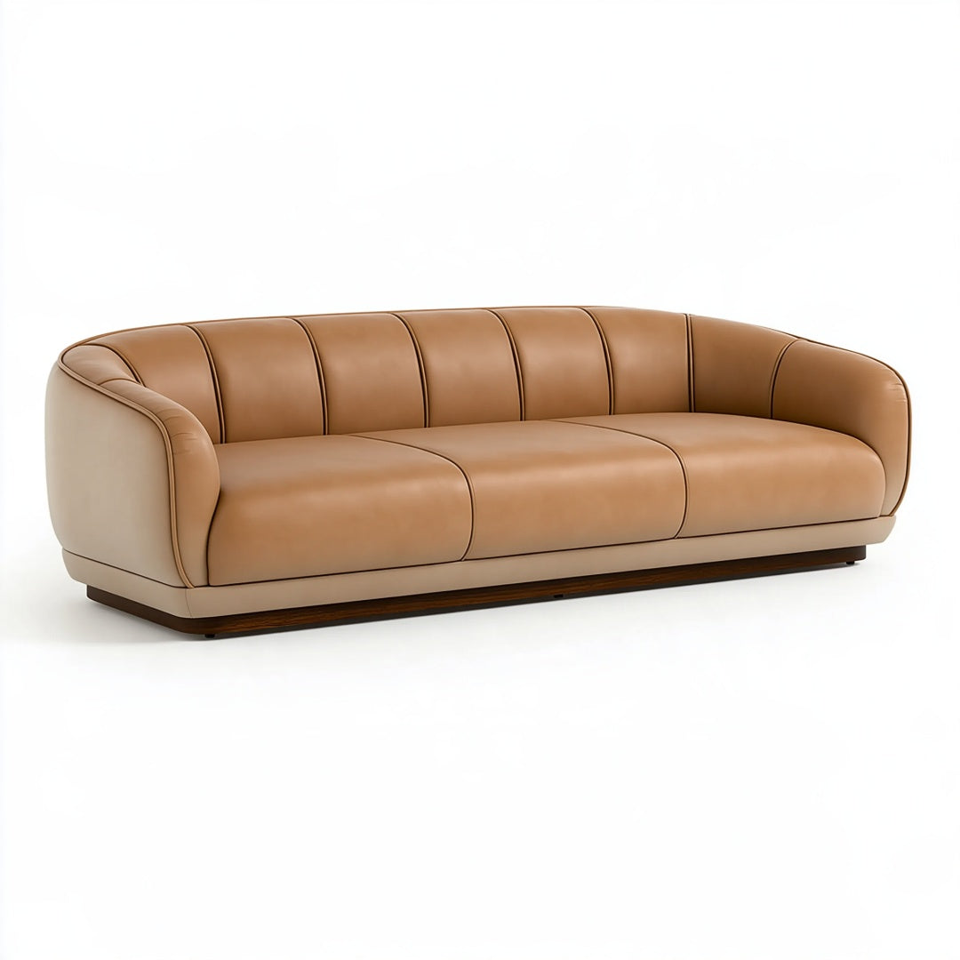 Divano 3 posti 220 x 92 x 78 cm con rivestimento effetto pelle marrone stile moderno