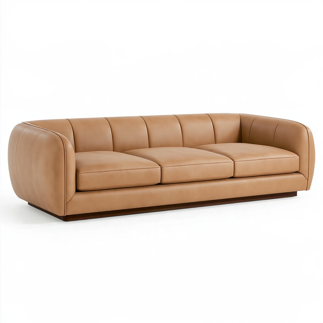 Divano 3 posti 240 x 95 x 76 cm in rivestimento effetto pelle cognac - moderno con schienale scanalato