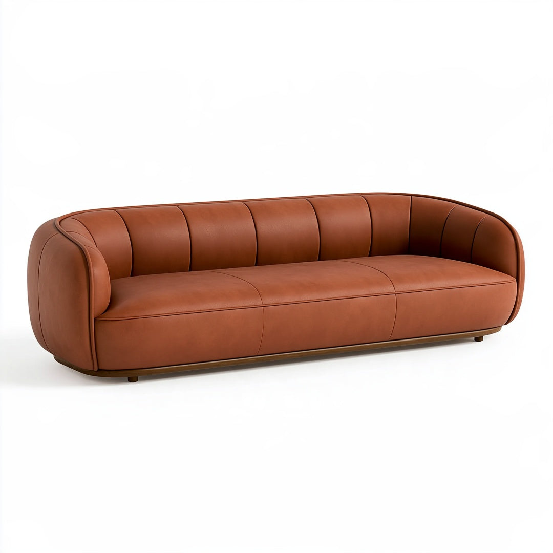 Divano 3 posti 230 cm in similpelle marrone - stile moderno con schienale scanalato