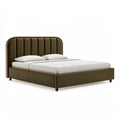 Letto matrimoniale 160 x 200 cm in similpelle verde oliva - testiera imbottita a pannelli verticali
