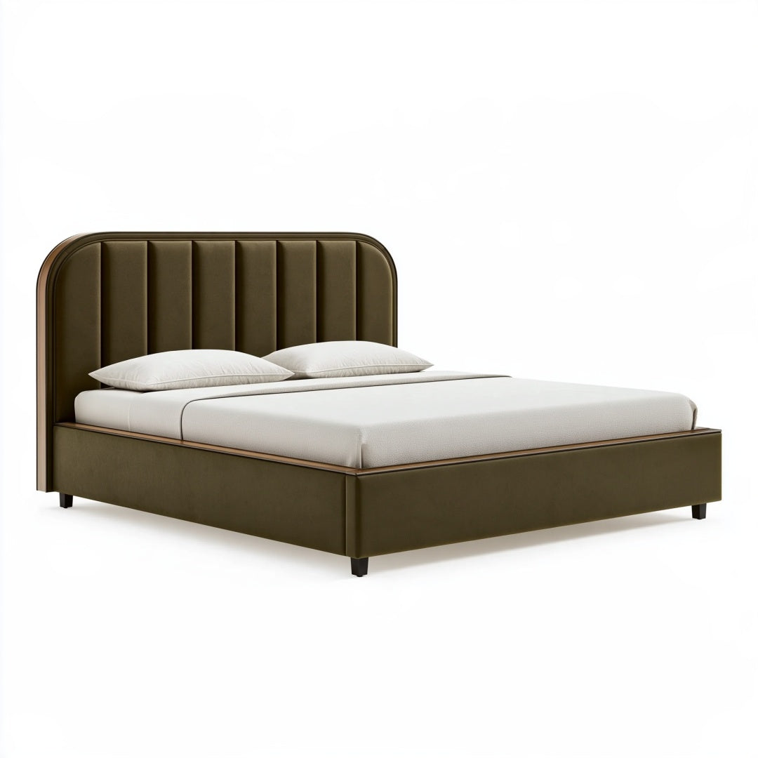 Letto matrimoniale 160 x 200 cm in similpelle verde oliva - testiera imbottita a pannelli verticali