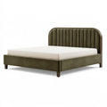 Letto matrimoniale 160 x 200 cm in velluto verde oliva con testiera imbottita e struttura in legno