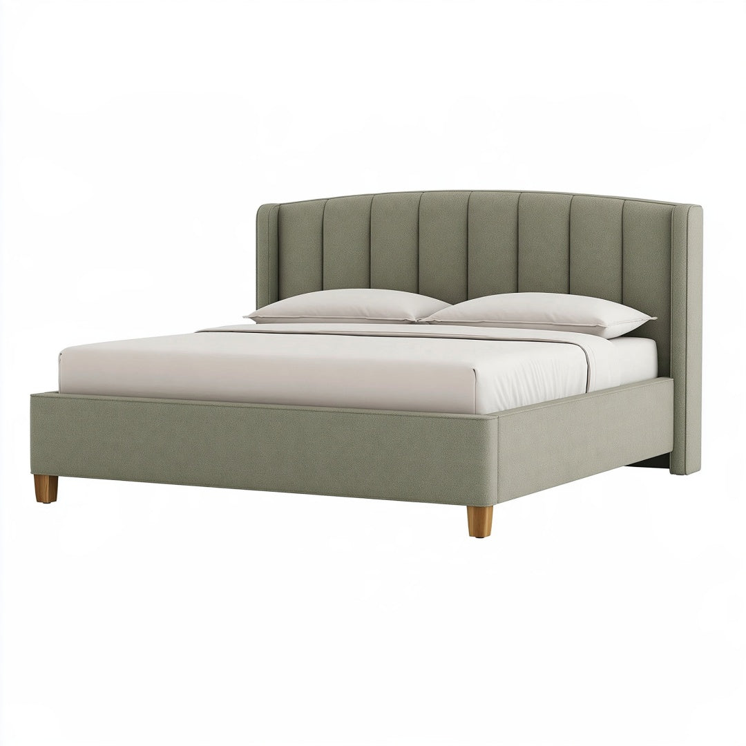 Letto matrimoniale 160 x 200 cm imbottito in tessuto verde salvia con testiera scanalata