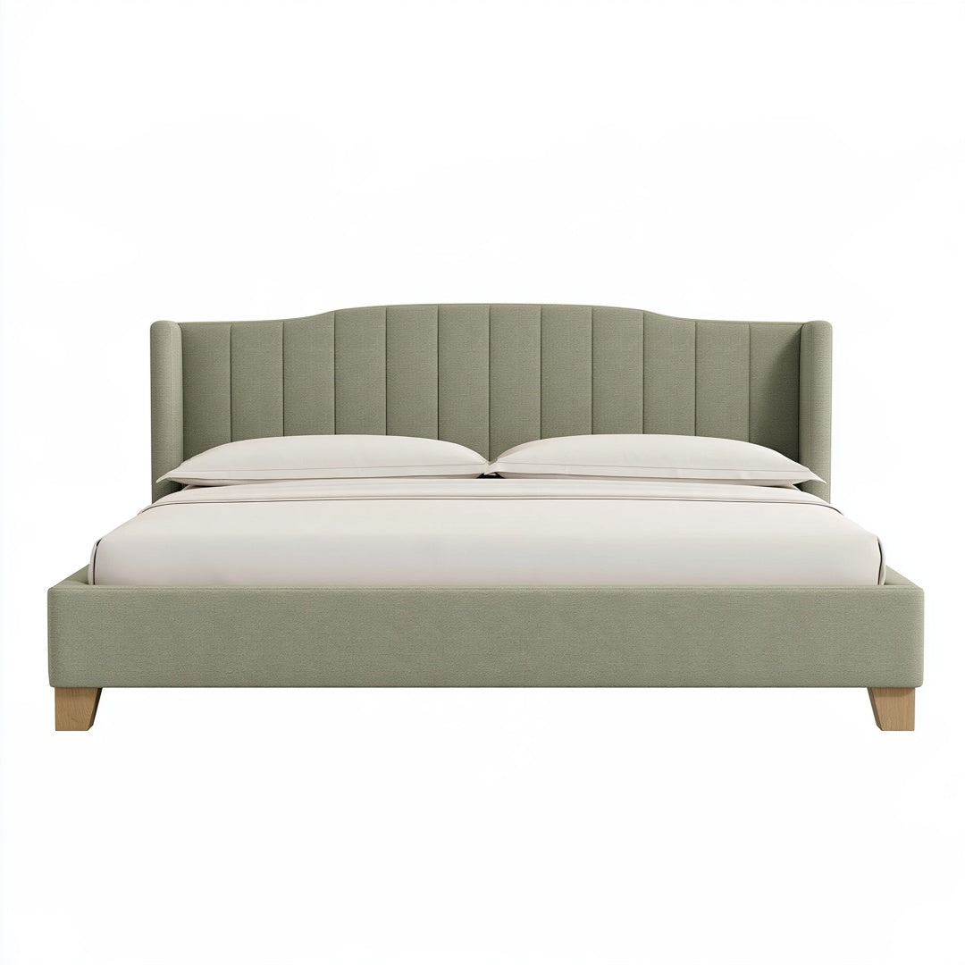 Letto matrimoniale 160 x 200 cm in tessuto verde salvia imbottito stile moderno