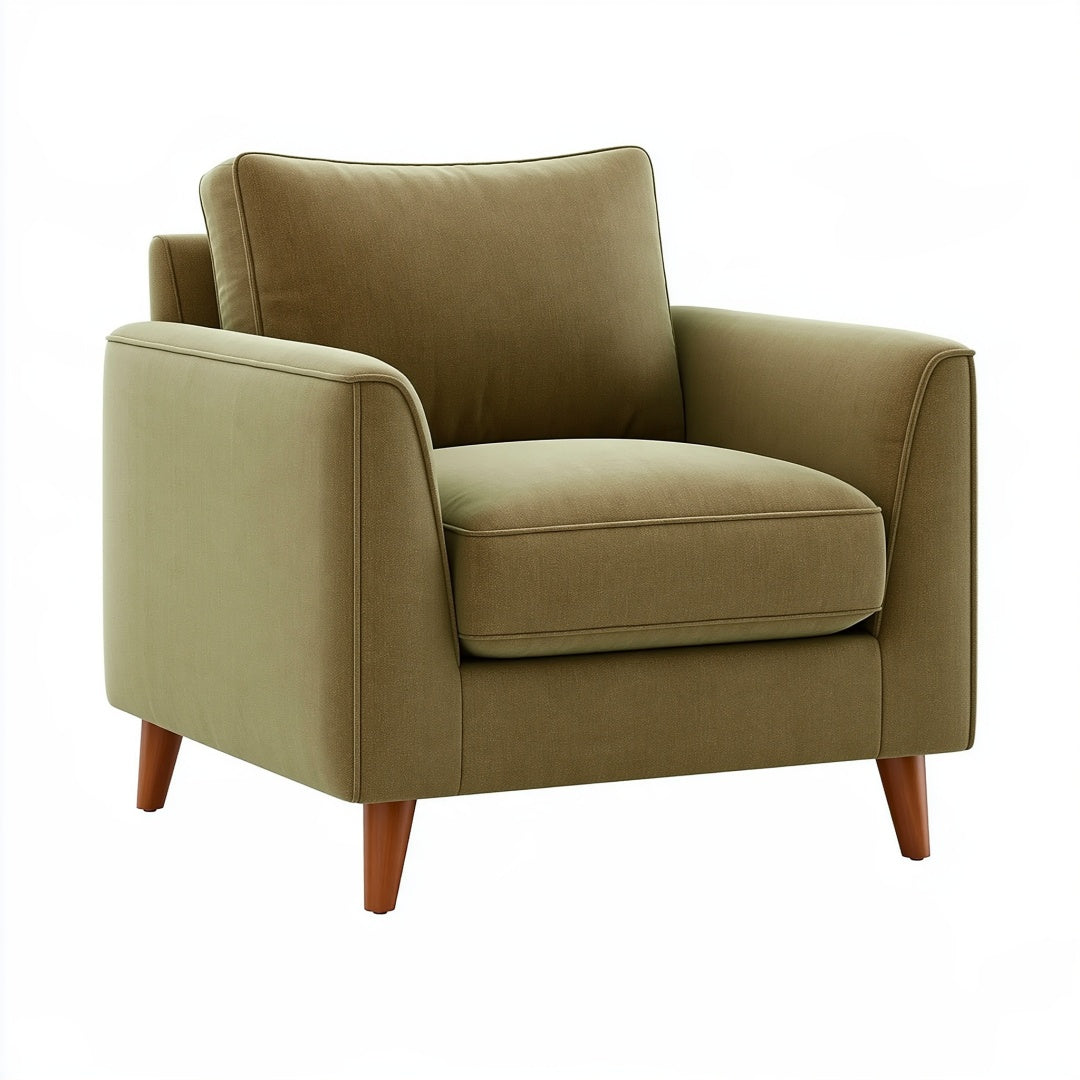 Poltrona 85 x 85 x 85 cm in tessuto verde oliva con gambe in legno stile moderno