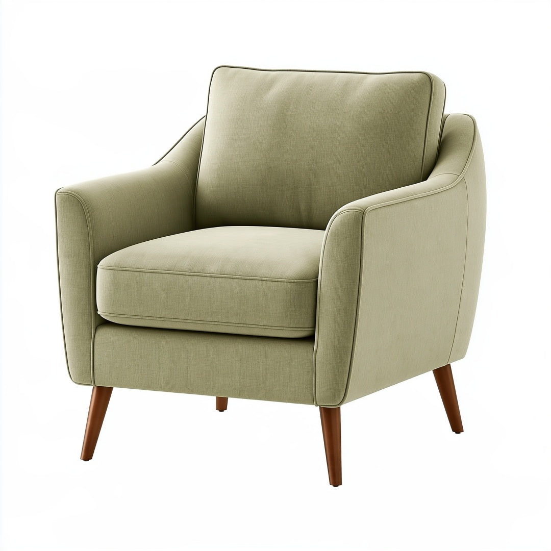 Poltrona 82x78x90 cm in tessuto verde salvia con gambe in legno stile moderno