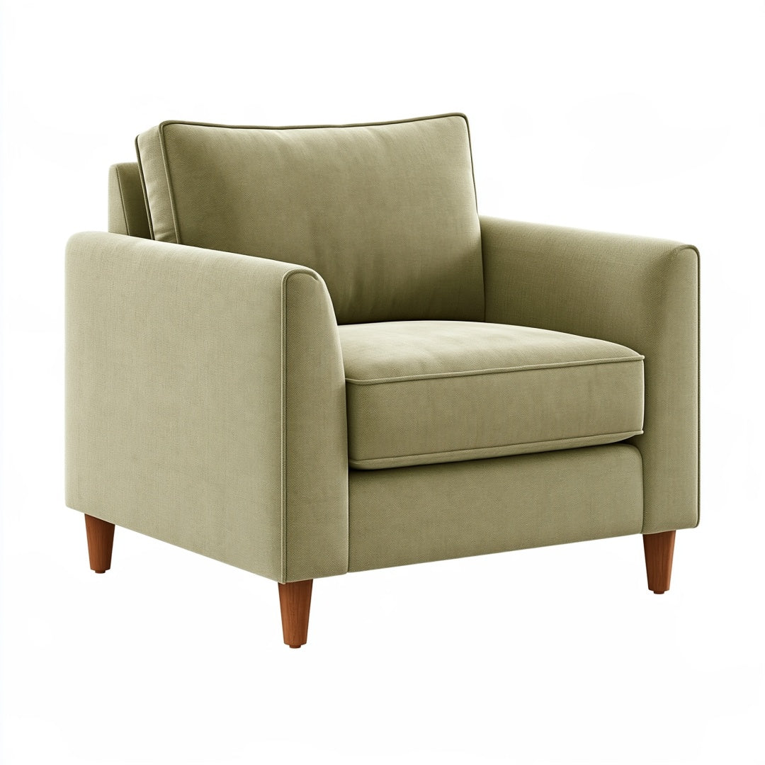 Poltrona 85 x 82 x 86 cm in tessuto verde salvia con piedi in legno stile moderno