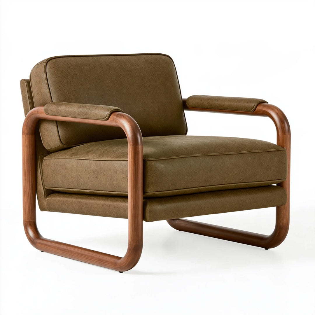 Poltrona 78 x 82 x 78 cm in tessuto marrone con struttura in legno - stile moderno
