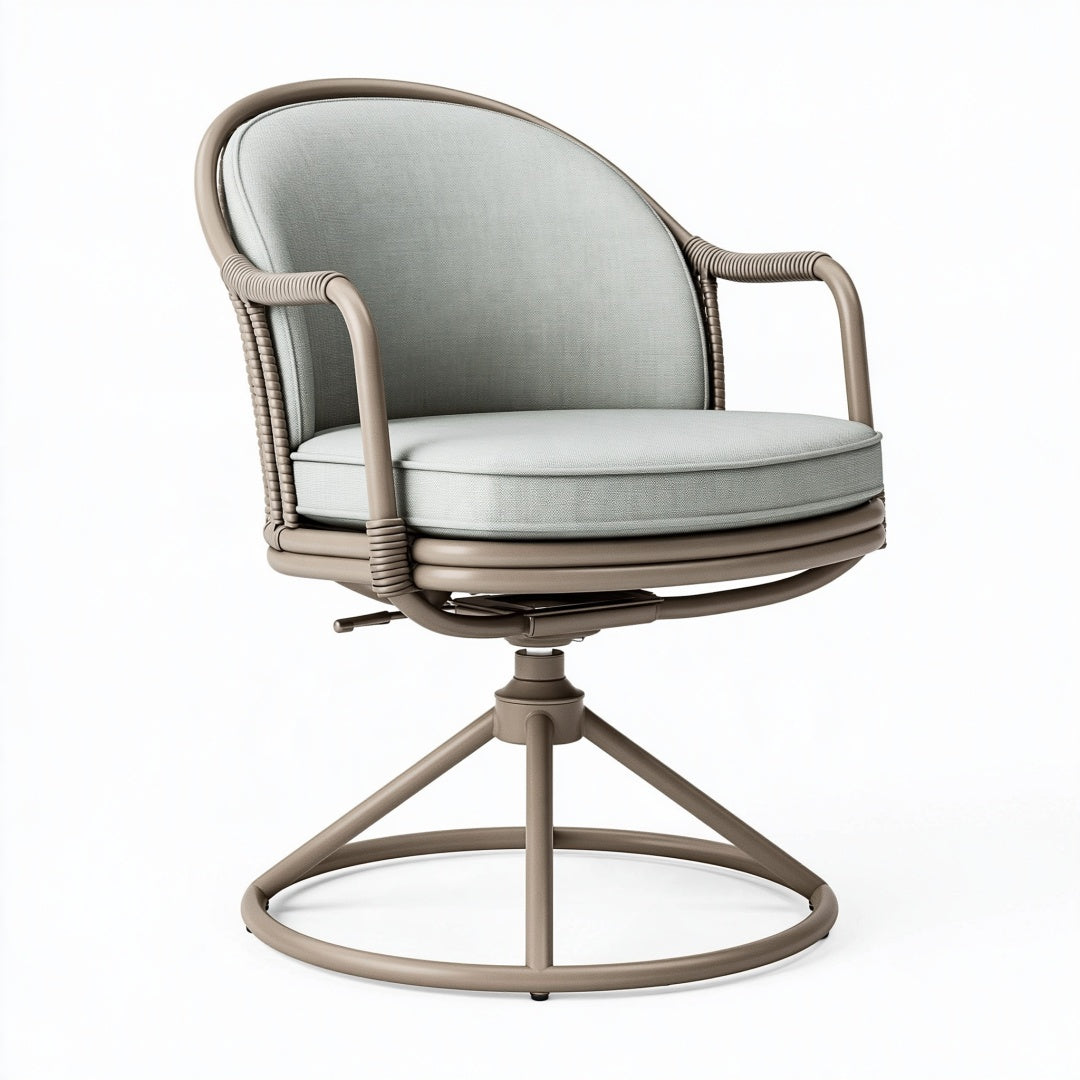 Poltrona girevole 75 x 75 x 88 cm in metallo tortora con rivestimento tessile stile contemporaneo