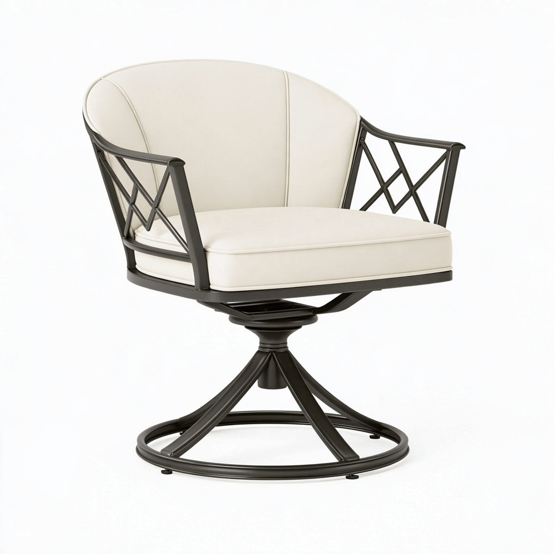 Poltrona da esterno 75 x 70 x 82 cm in metallo nero e tessuto avorio girevole