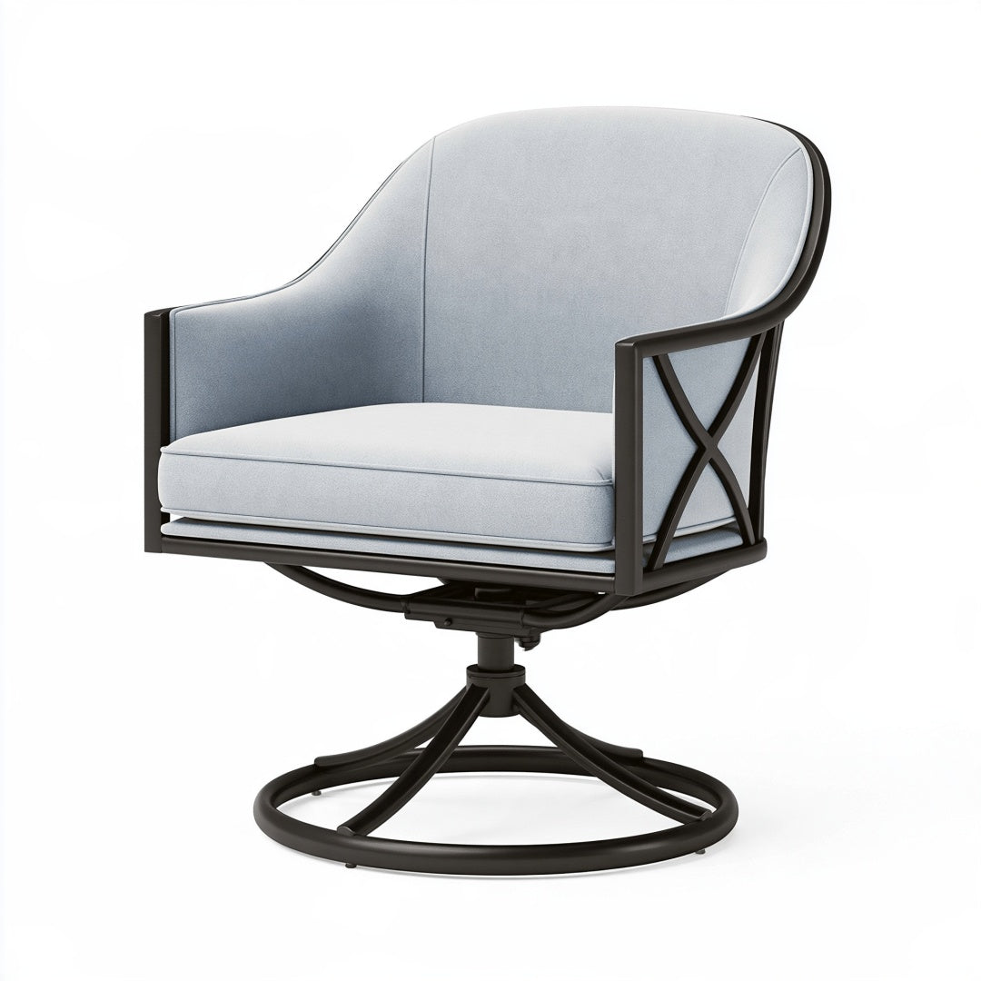 Poltrona girevole 78 x 82 x 92 cm in metallo e tessuto azzurro per soggiorno stile contemporaneo