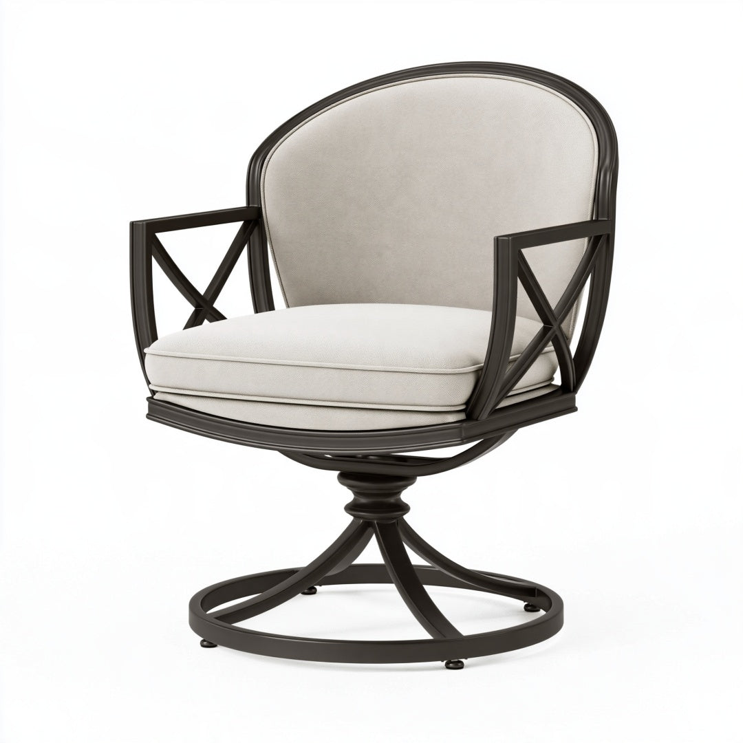 Poltrona girevole 76 x 76 x 96 cm in metallo nero e tessuto beige stile classico