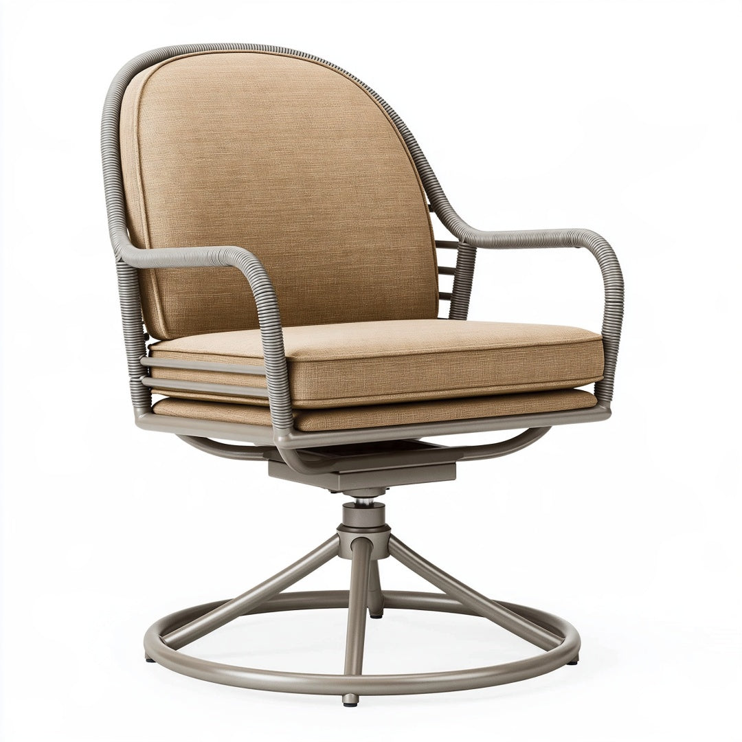 Poltrona girevole da esterno 72 x 75 x 90 cm in metallo e tessuto beige - stile contemporaneo