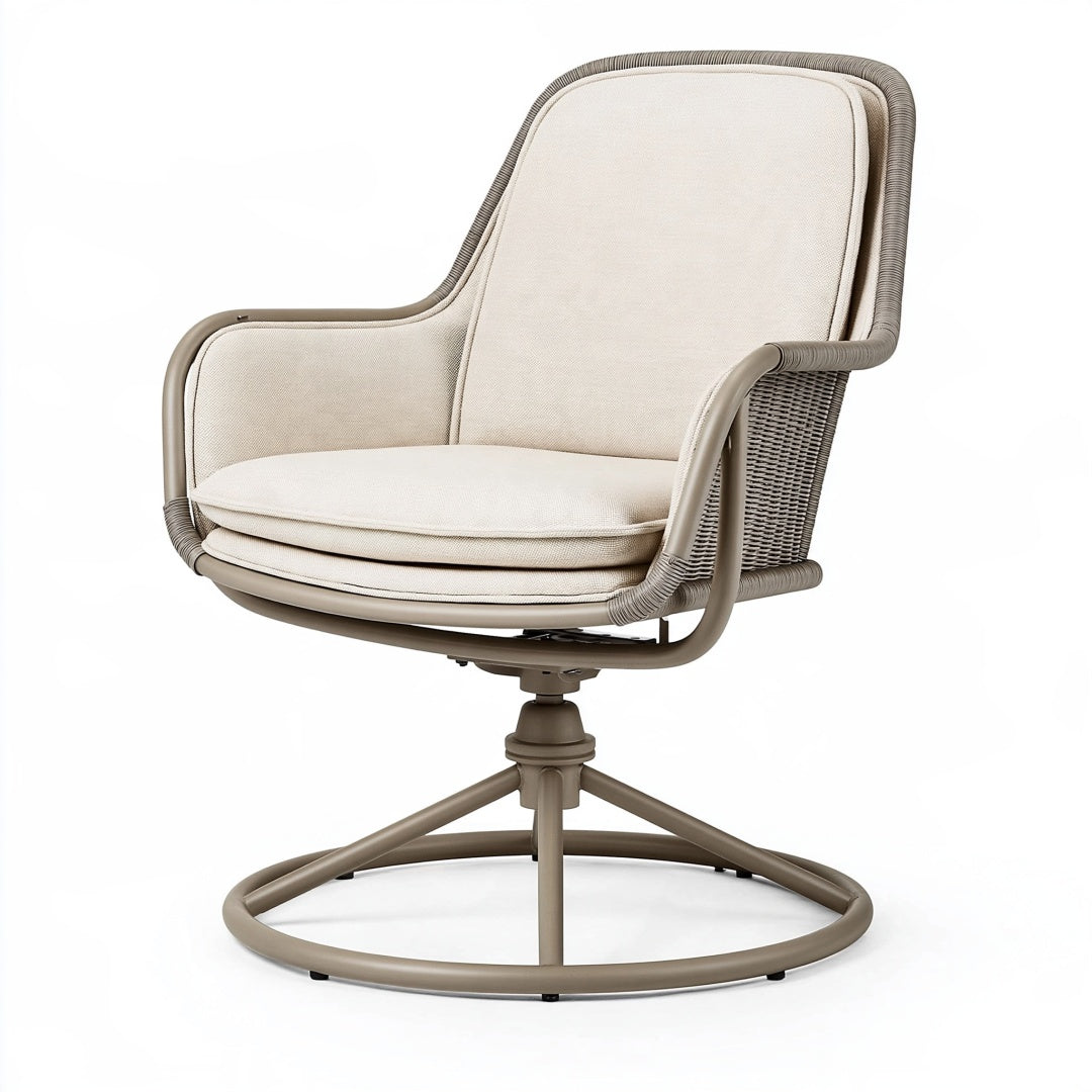 Poltrona girevole 75 x 80 x 100 cm in metallo e fibra sintetica tortora con seduta imbottita da esterno