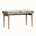 Scrivania 120 x 60 x 76 cm in legno beige con cassetti e pannelli in rattan stile moderno