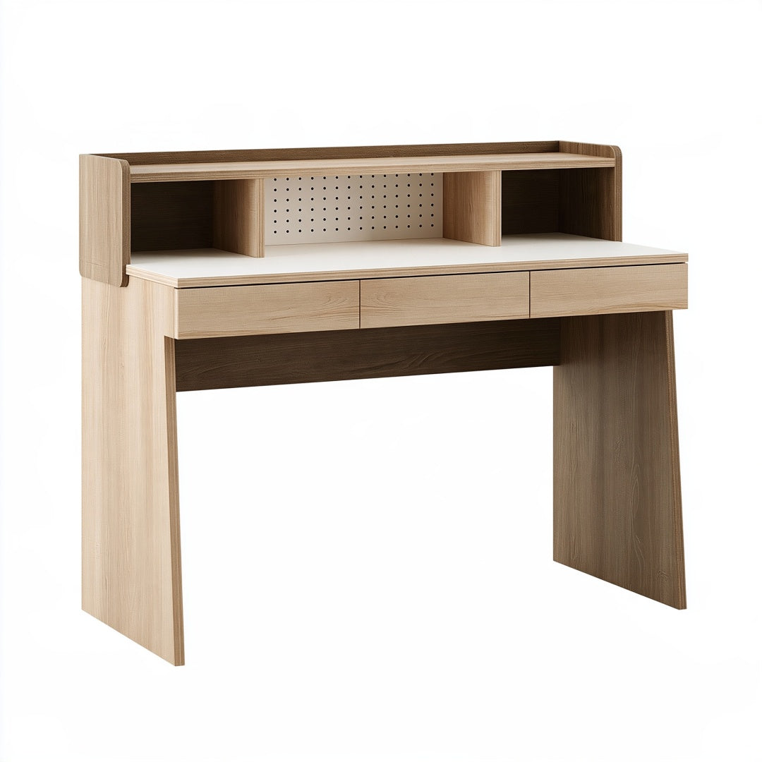 Scrivania 120 x 60 x 100 cm in legno chiaro con cassetti e ripiani stile moderno