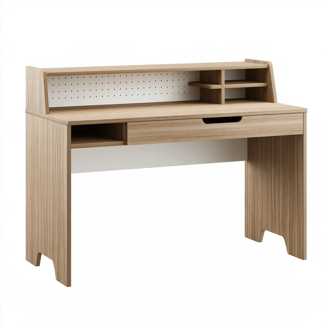 Scrivania 100 x 55 x 100 cm in legno ingegnerizzato rovere chiaro con cassetto e alzata organizzativa moderna
