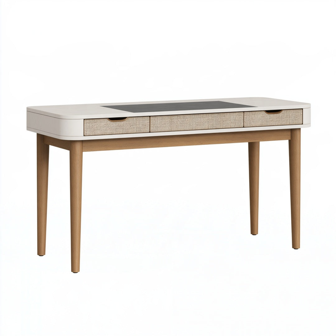 Scrivania 120 x 60 x 75 cm in legno beige e noce con tre cassetti stile moderno