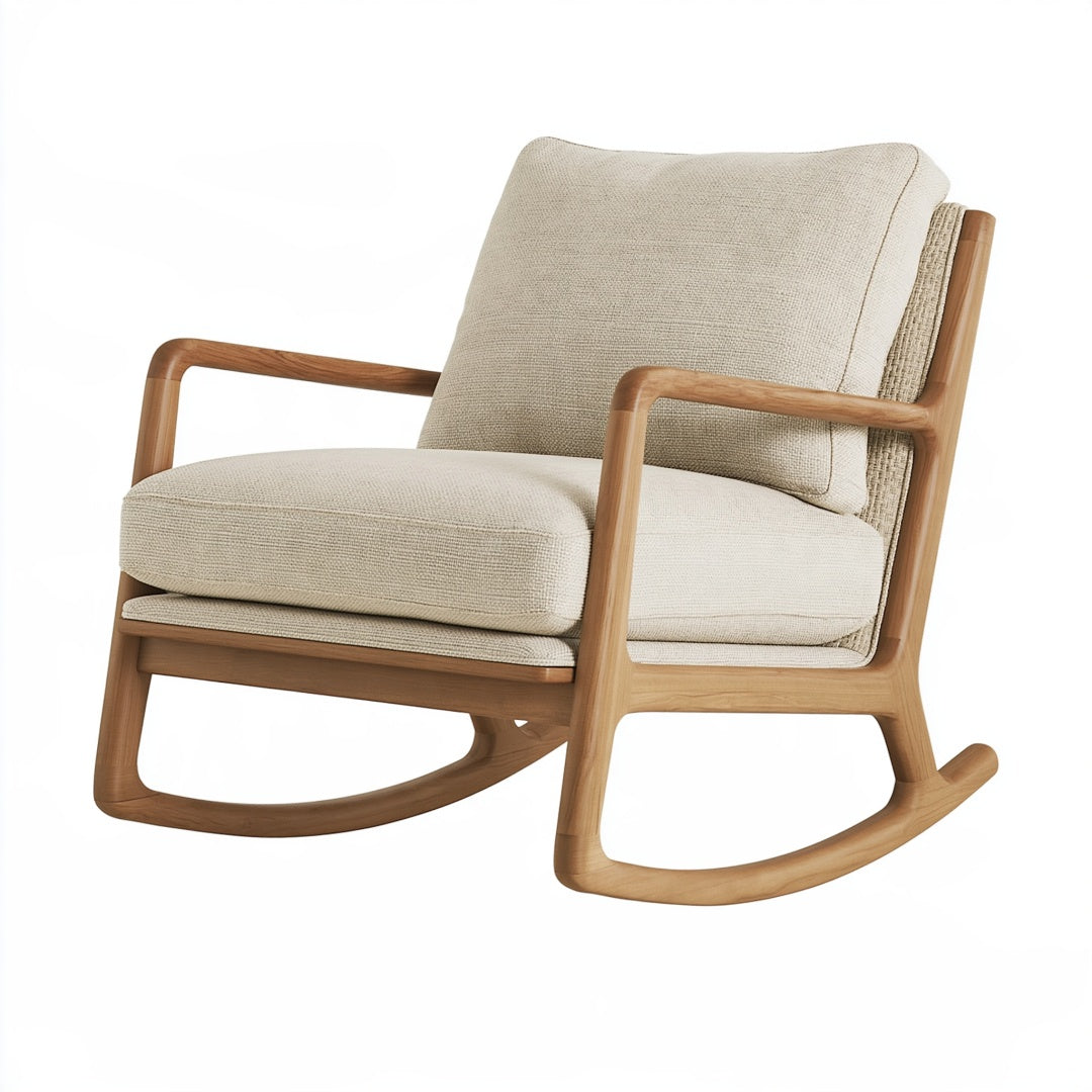 Sedia a dondolo 70 x 95 x 95 cm in legno e tessuto beige stile moderno