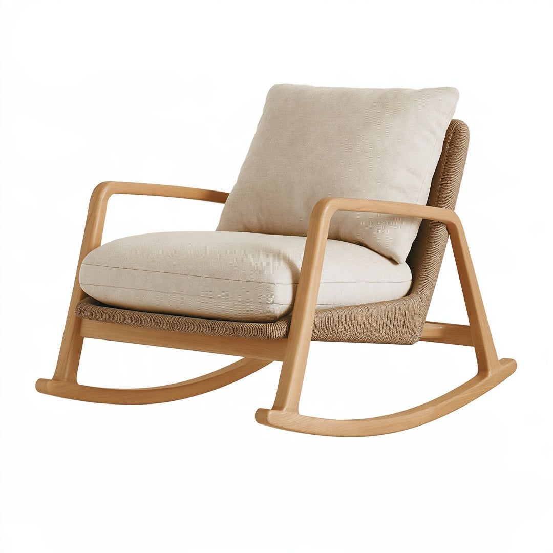 Poltrona a dondolo 72 x 88 x 90 cm in legno naturale e corda beige - stile nordico