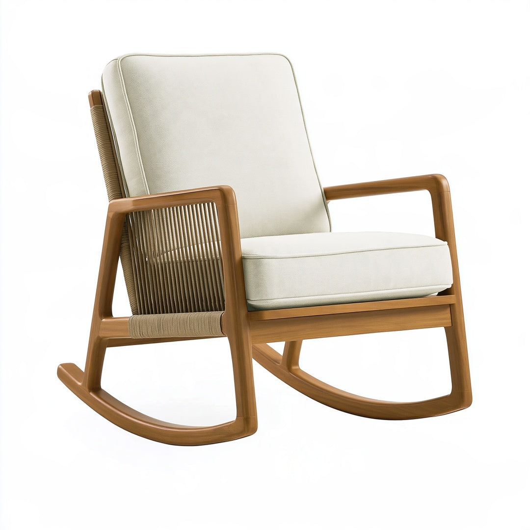 Sedia a dondolo 70 x 90 x 95 cm in legno marrone e tessuto beige stile moderno