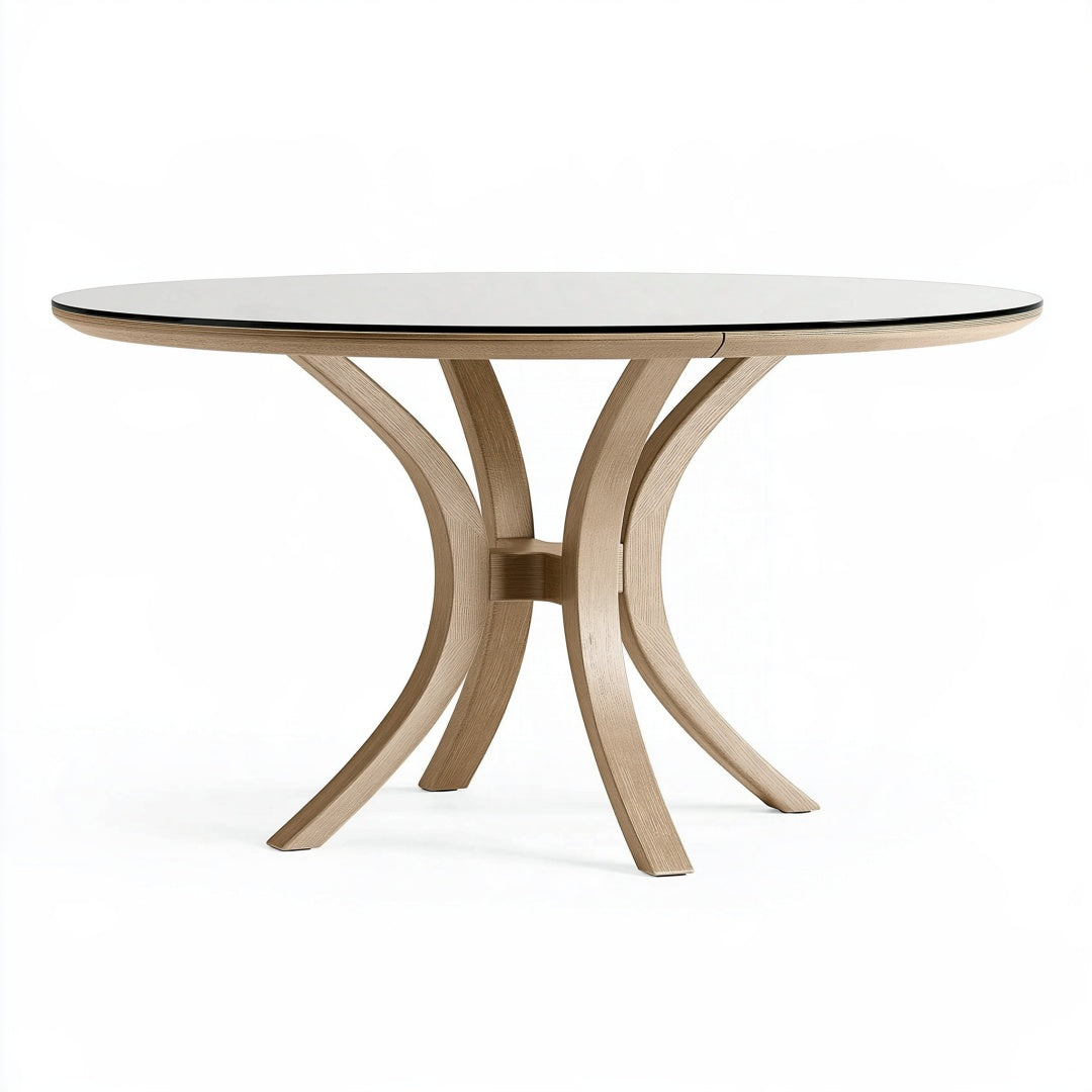 Tavolo da pranzo ovale 180 x 100 x 75 cm in vetro bianco e legno naturale - base sagomata moderna