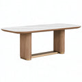 Tavolo da pranzo 200 x 100 x 75 cm in pietra sinterizzata bianca e legno marrone stile contemporaneo