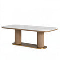 Tavolo da pranzo 200 x 100 x 75 cm effetto marmo bianco e legno con base scanalata