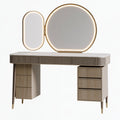 Tavolo da toeletta 120 x 45 x 150 cm in legno beige con specchio illuminato e cassetti stile contemporaneo