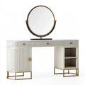 Set toeletta 150 x 45 x 78 cm con specchio rotondo in vetro e metallo avorio/nero/oro stile moderno contenitore