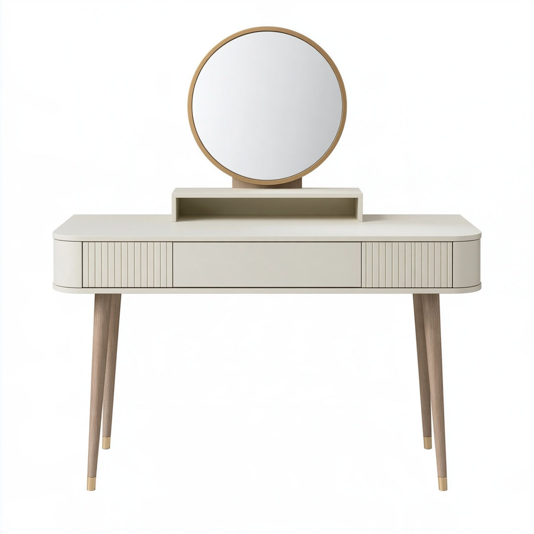 Toeletta con specchio 120 x 45 x 140 cm in legno bianco e naturale stile moderno