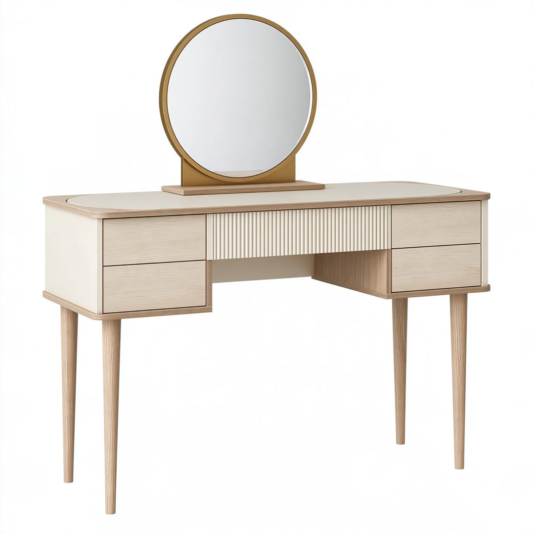 Toeletta 120 x 50 x 145 cm in legno beige con specchio e cassetti - stile moderno