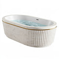 Vasca da bagno ovale 170x80x58 cm bianca effetto marmo con bordo dorato stile moderno
