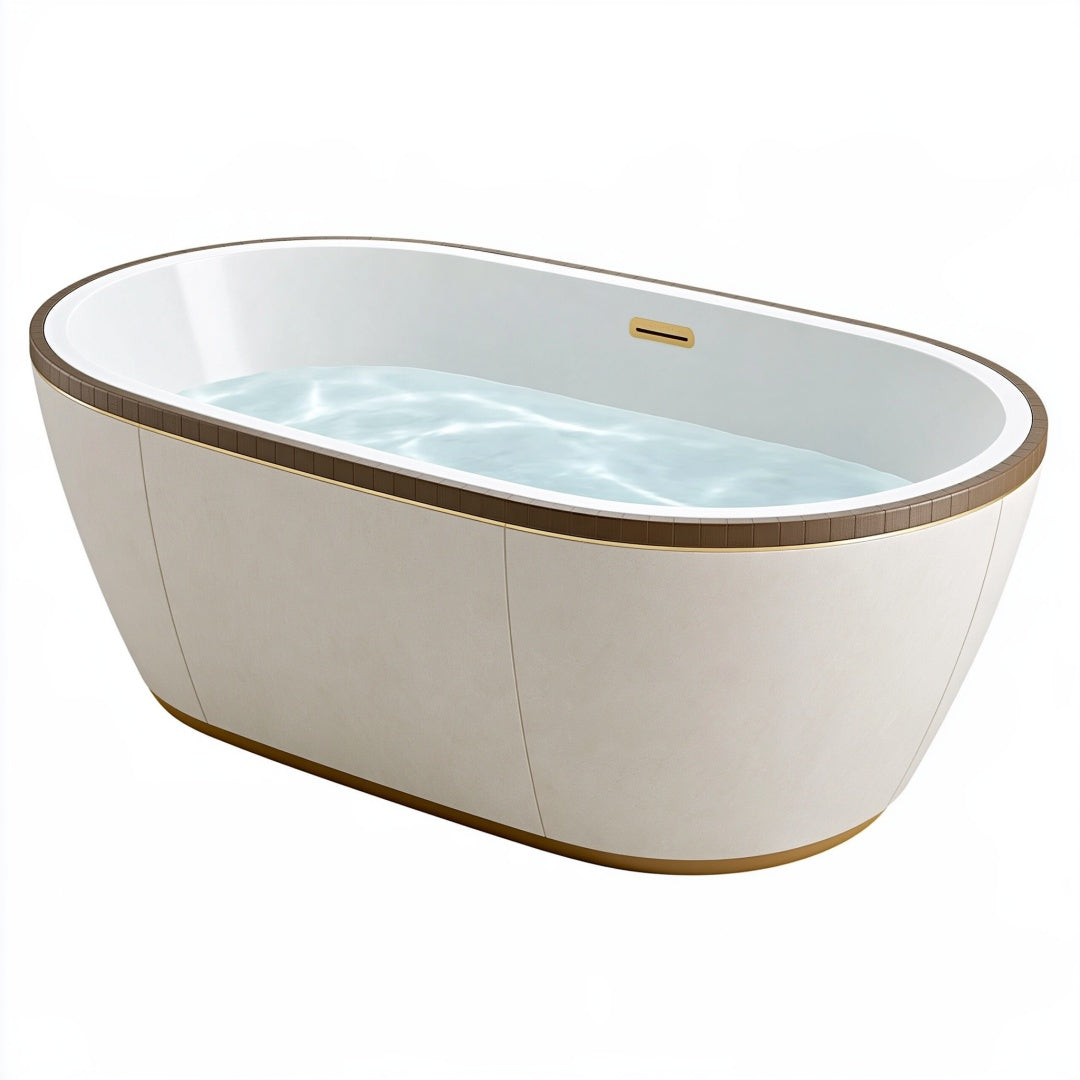 Vasca da bagno freestanding 170 x 80 x 58 cm in acrilico bianco con finiture oro stile moderno