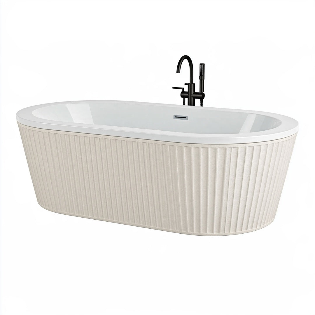 Vasca da bagno freestanding 170 x 75 cm in acrilico bianco con rivestimento scanalato