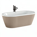 Vasca da bagno freestanding 170 x 75 cm in acrilico bianco e beige con rivestimento scanalato